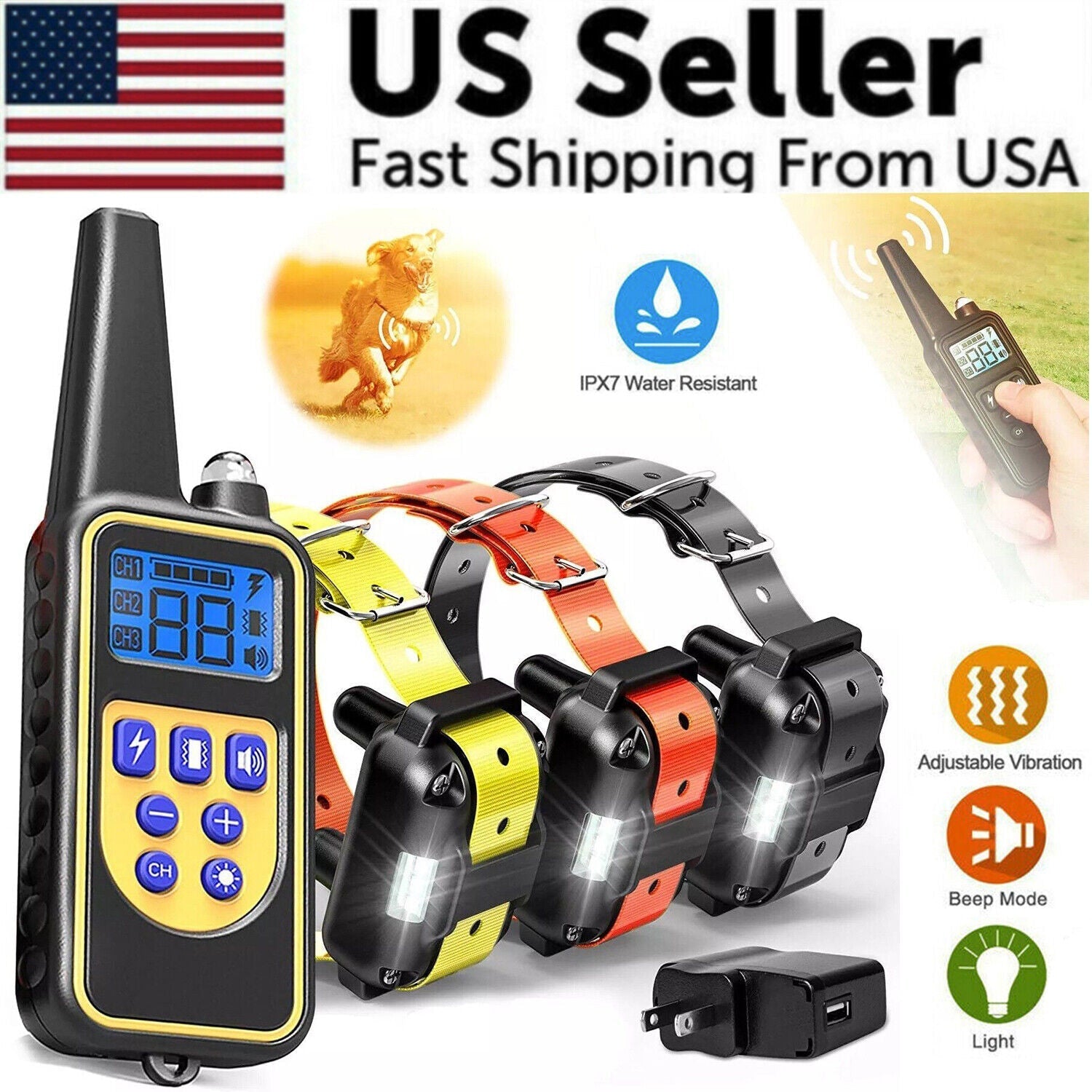 3000 FT Dog Training US Collar Rechargeable Remote Shock PET Waterproof Trainer - Trendy Life Gadgets