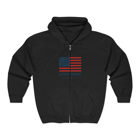 American Flag Zip Hoodie for Comfort and Style, Beyond Ordinary, Unisex Hooded Sweatshirt, Patriotic Apparel, - Trendy Life Gadgets