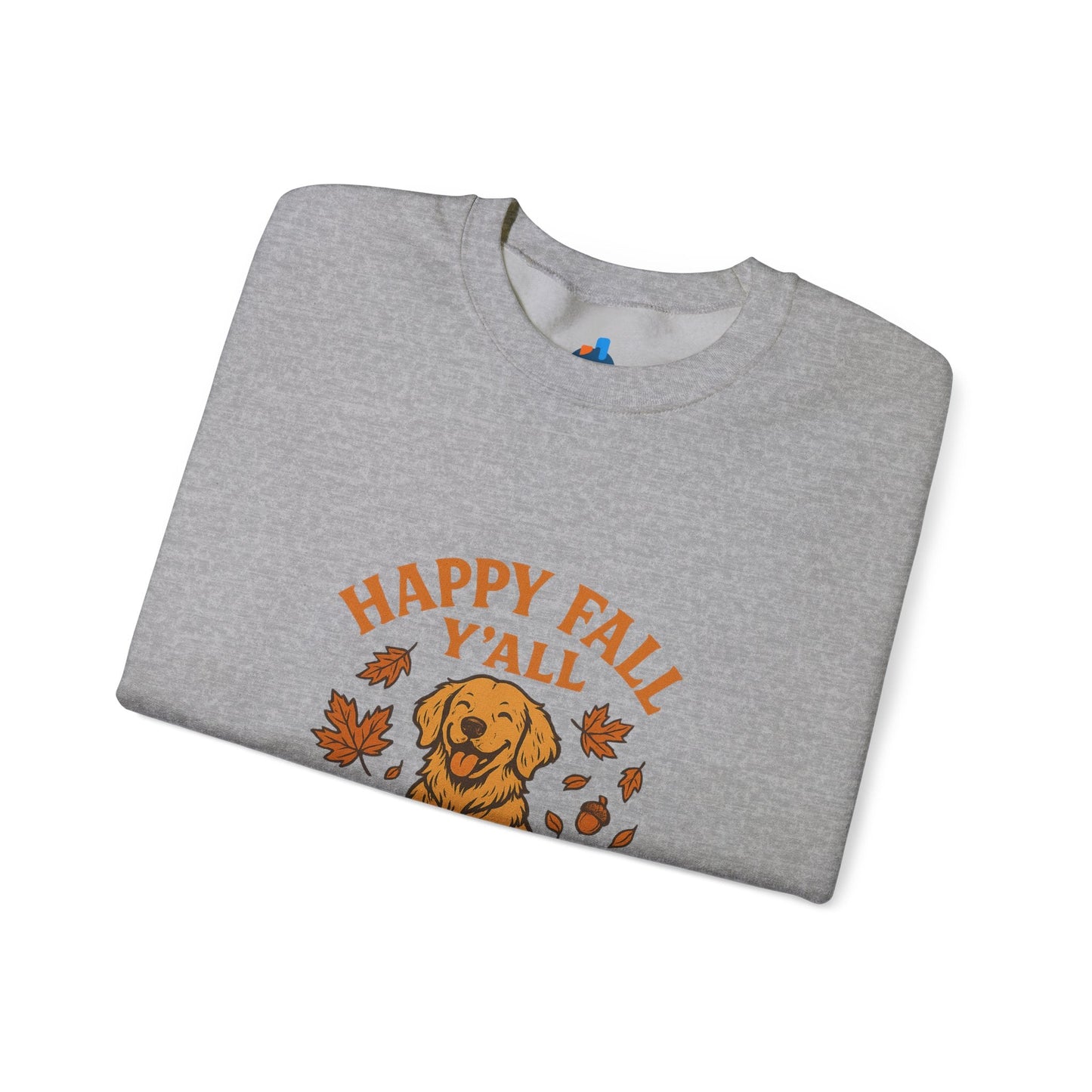 Fall - Themed Sweatshirt with Happy Fall Y'all Design, Cozy Autumn Wear, Dog Lover Gift, Thanksgiving Apparel, By Trendy Life Gadgets - Trendy Life Gadgets