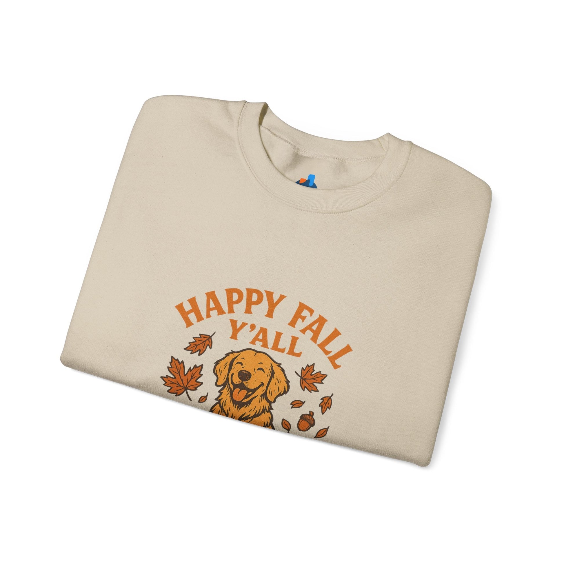 Fall - Themed Sweatshirt with Happy Fall Y'all Design, Cozy Autumn Wear, Dog Lover Gift, Thanksgiving Apparel, By Trendy Life Gadgets - Trendy Life Gadgets