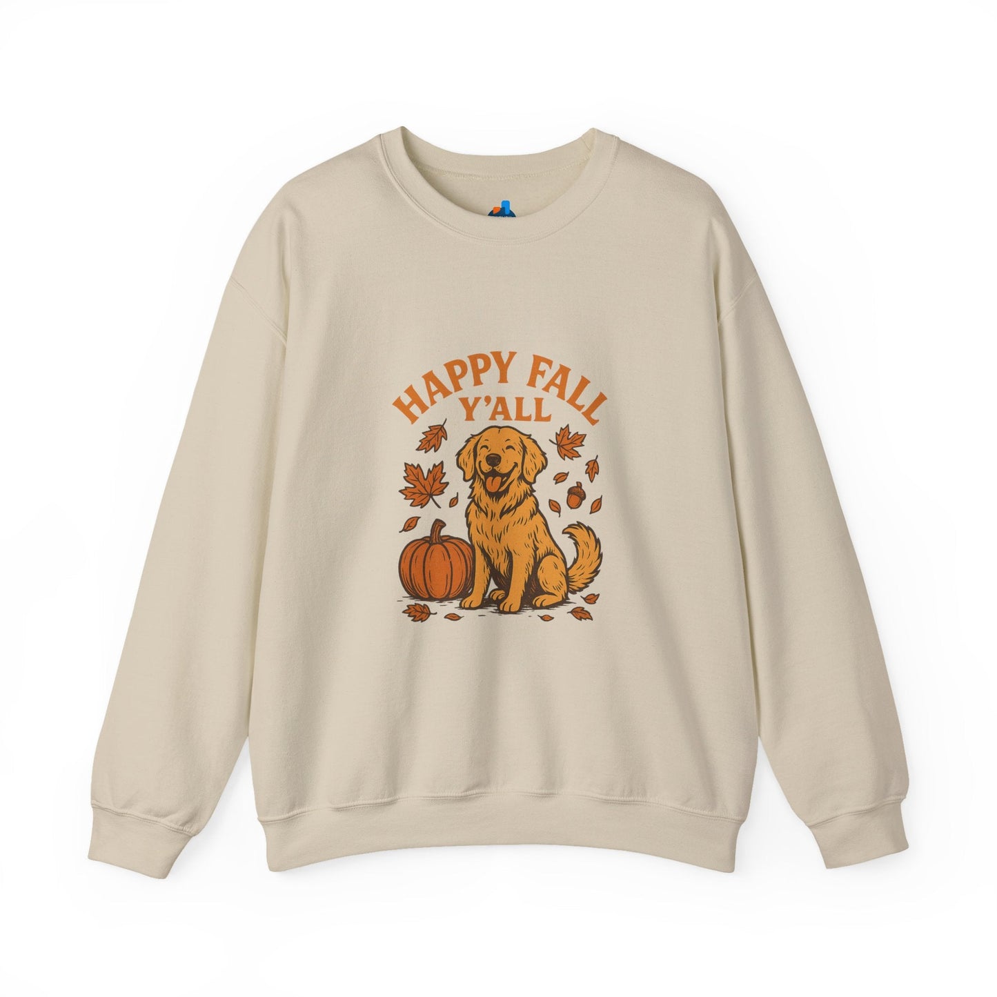 Fall - Themed Sweatshirt with Happy Fall Y'all Design, Cozy Autumn Wear, Dog Lover Gift, Thanksgiving Apparel, By Trendy Life Gadgets - Trendy Life Gadgets