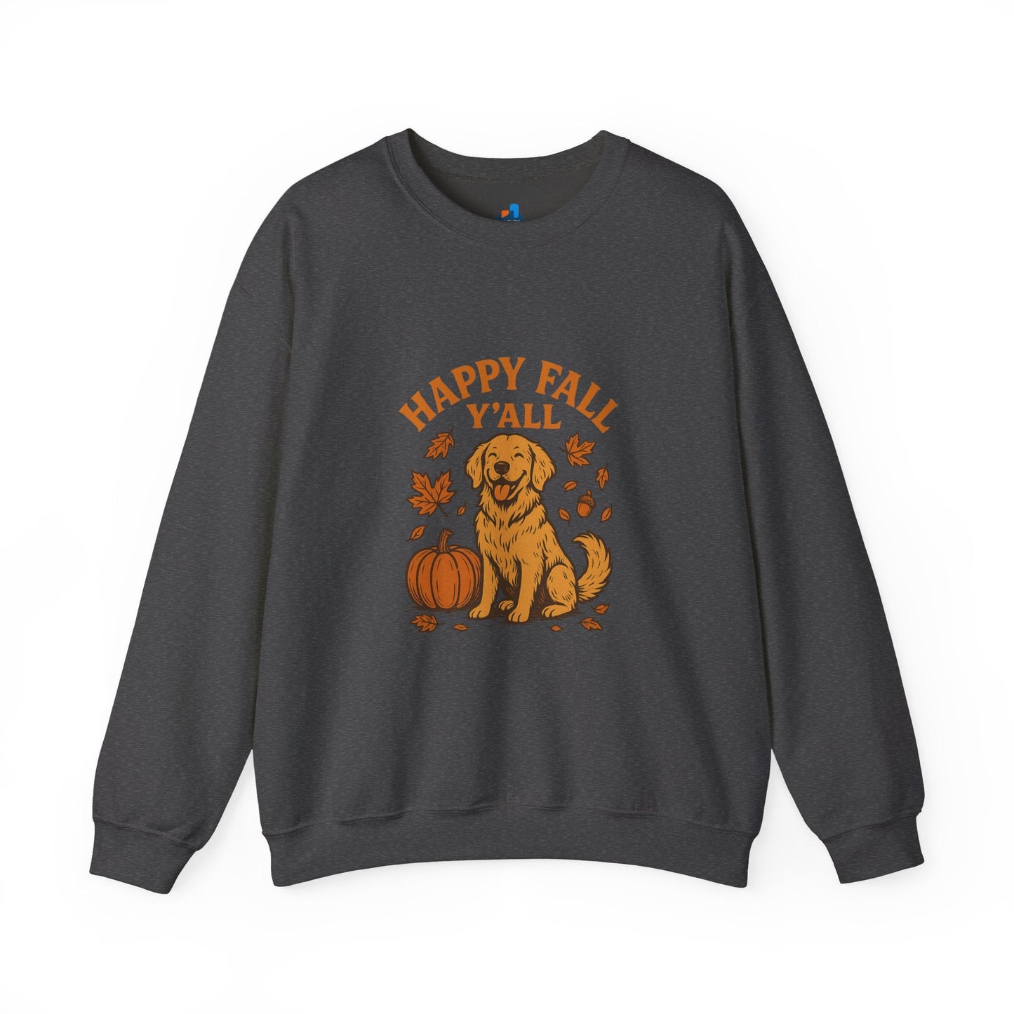 Fall - Themed Sweatshirt with Happy Fall Y'all Design, Cozy Autumn Wear, Dog Lover Gift, Thanksgiving Apparel, By Trendy Life Gadgets - Trendy Life Gadgets