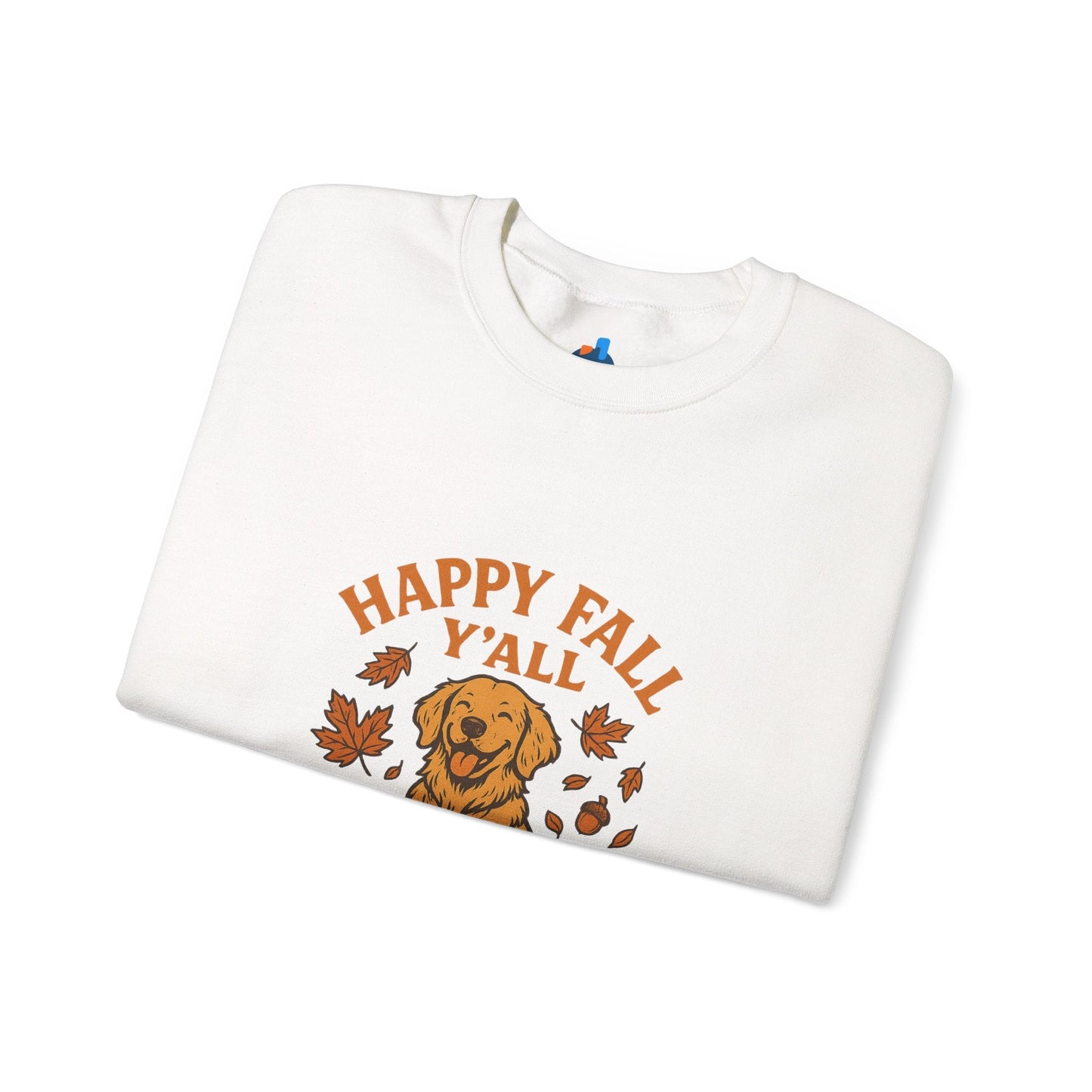 Fall - Themed Sweatshirt with Happy Fall Y'all Design, Cozy Autumn Wear, Dog Lover Gift, Thanksgiving Apparel, By Trendy Life Gadgets - Trendy Life Gadgets