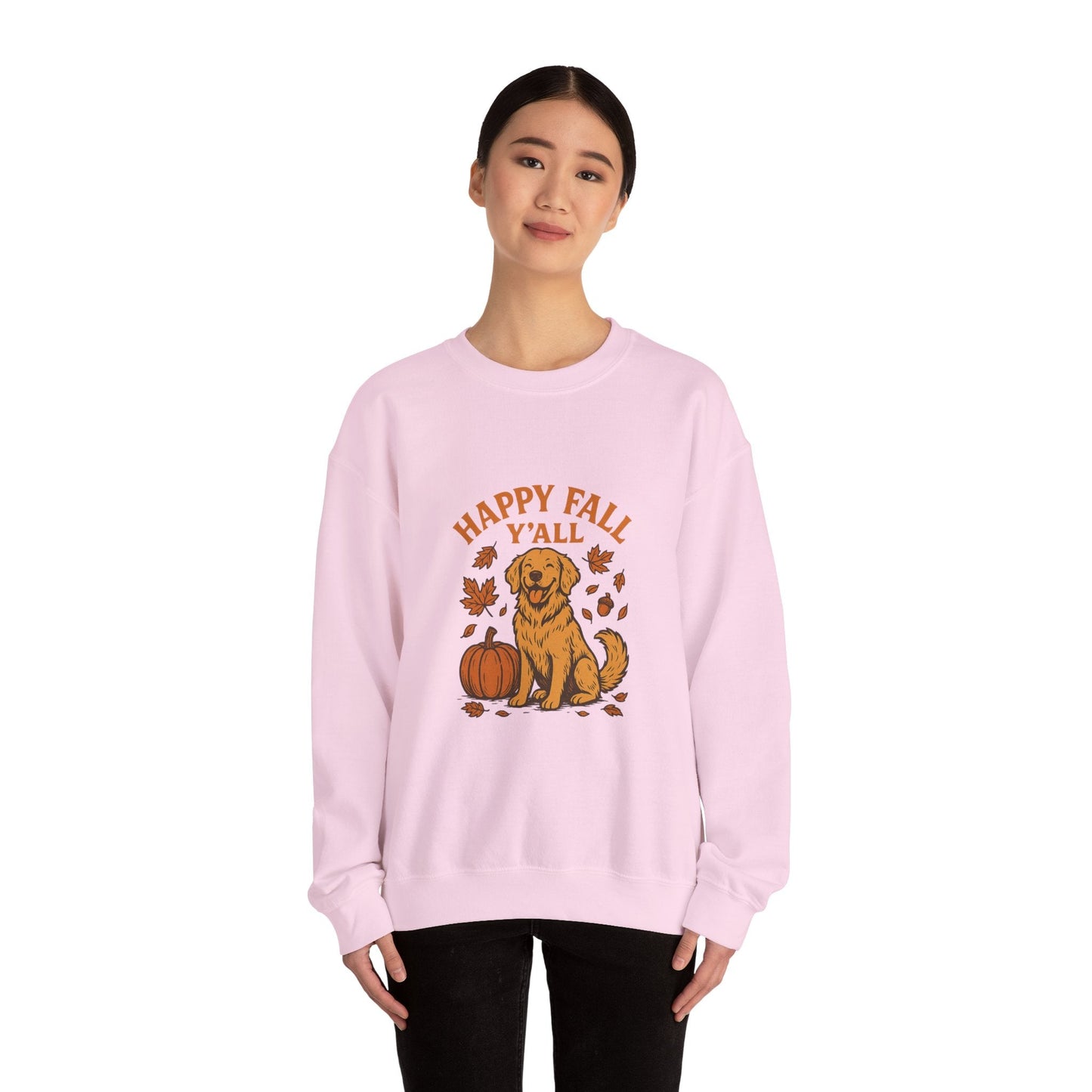Fall - Themed Sweatshirt with Happy Fall Y'all Design, Cozy Autumn Wear, Dog Lover Gift, Thanksgiving Apparel, By Trendy Life Gadgets - Trendy Life Gadgets