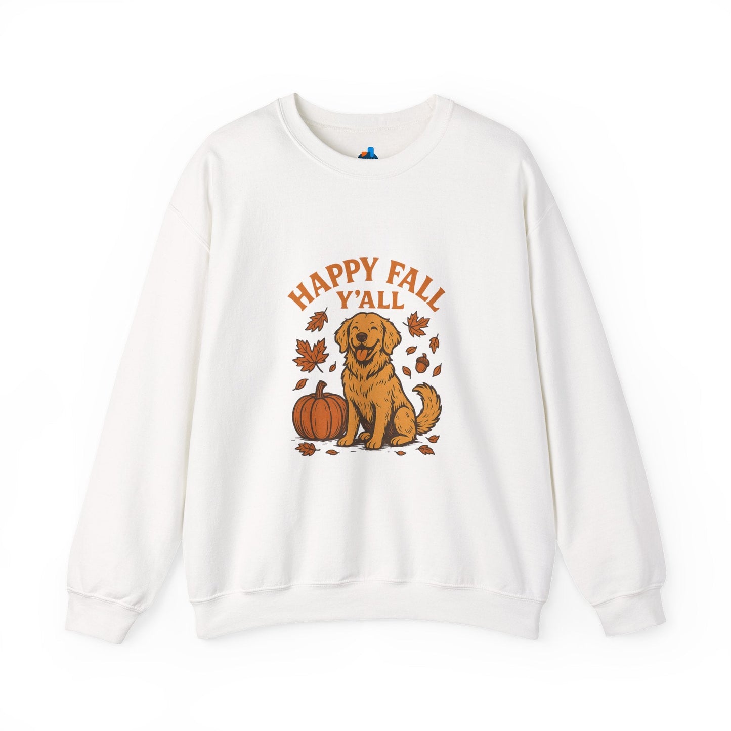 Fall - Themed Sweatshirt with Happy Fall Y'all Design, Cozy Autumn Wear, Dog Lover Gift, Thanksgiving Apparel, By Trendy Life Gadgets - Trendy Life Gadgets