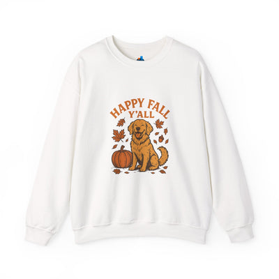 Fall - Themed Sweatshirt with Happy Fall Y'all Design, Cozy Autumn Wear, Dog Lover Gift, Thanksgiving Apparel, By Trendy Life Gadgets - Trendy Life Gadgets