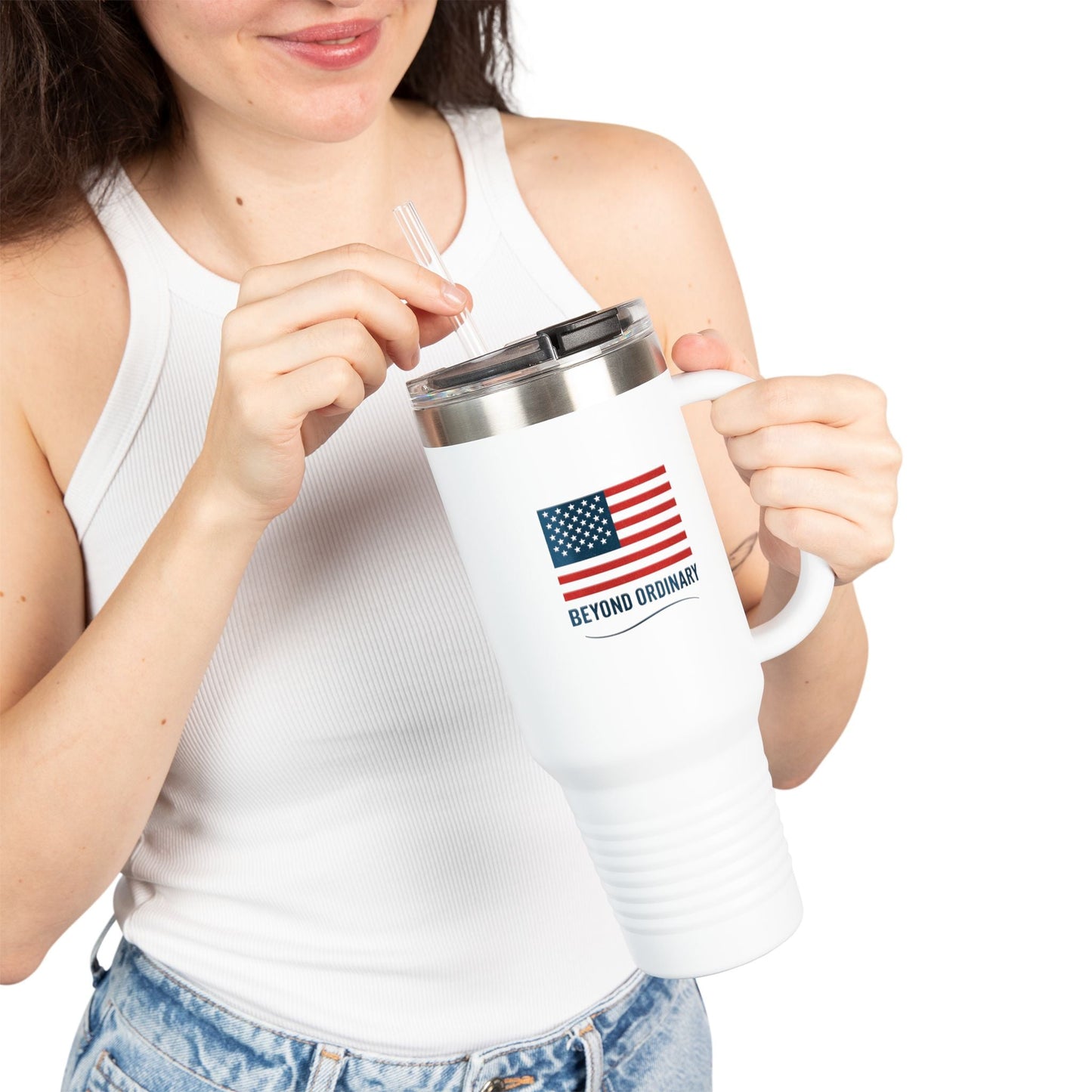 Insulated Travel Mug - 40oz American Flag Design - Beyond Ordinary Coffee Cup for Road Trips, Outdoor Adventures, Gifts - Trendy Life Gadgets