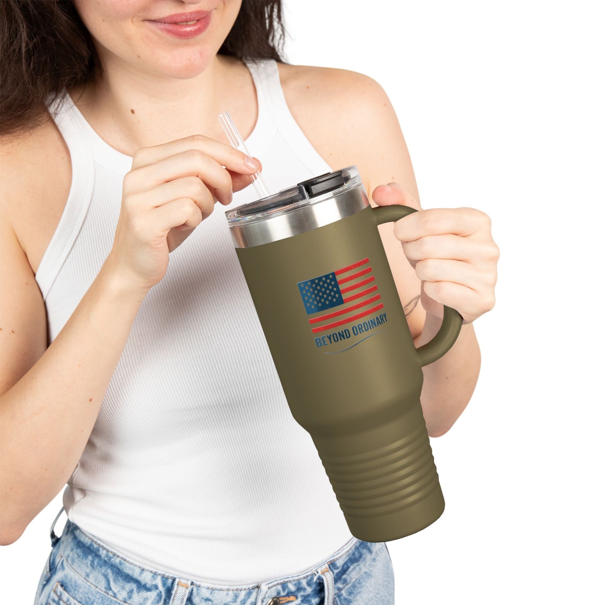 Insulated Travel Mug - 40oz American Flag Design - Beyond Ordinary Coffee Cup for Road Trips, Outdoor Adventures, Gifts - Trendy Life Gadgets