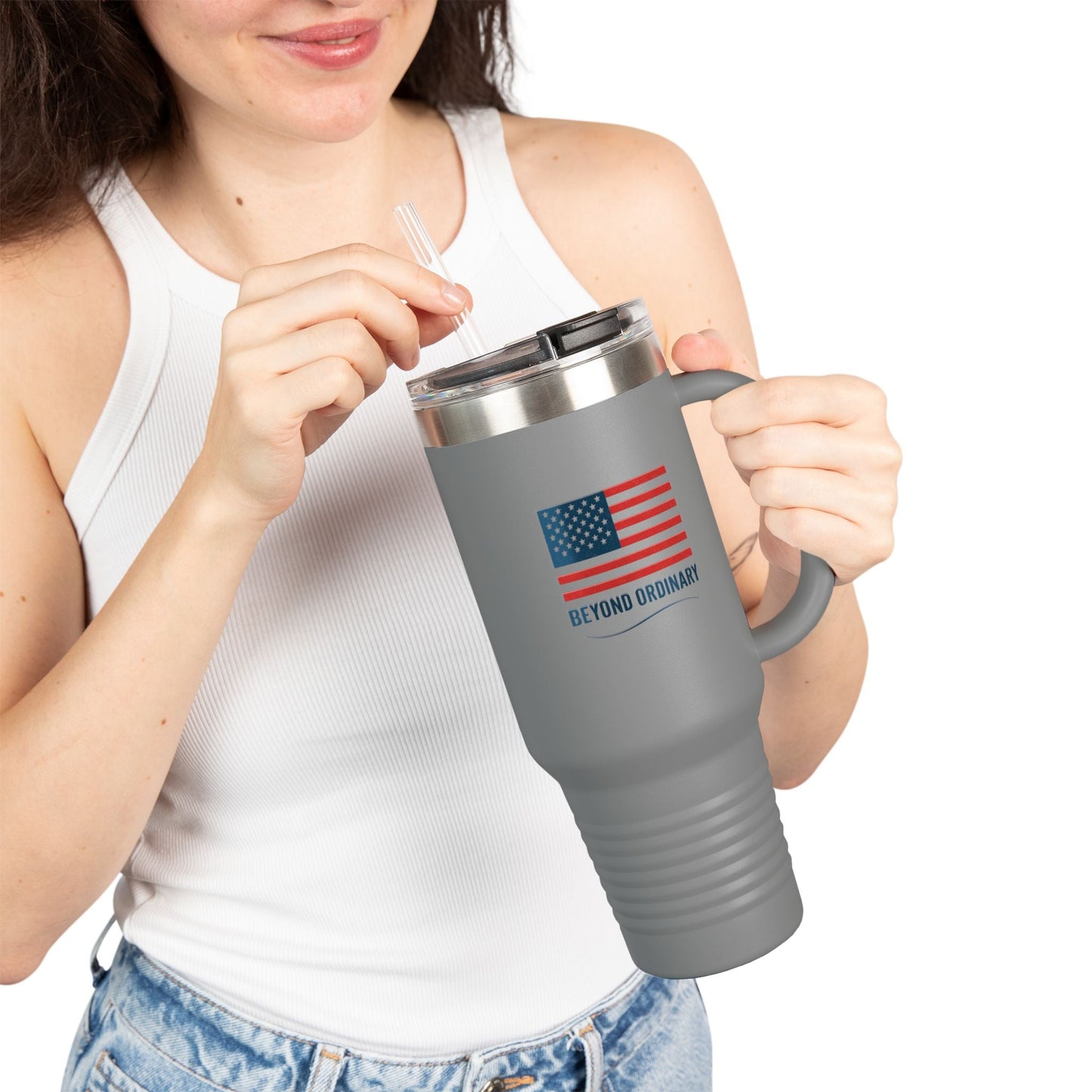 Insulated Travel Mug - 40oz American Flag Design - Beyond Ordinary Coffee Cup for Road Trips, Outdoor Adventures, Gifts - Trendy Life Gadgets