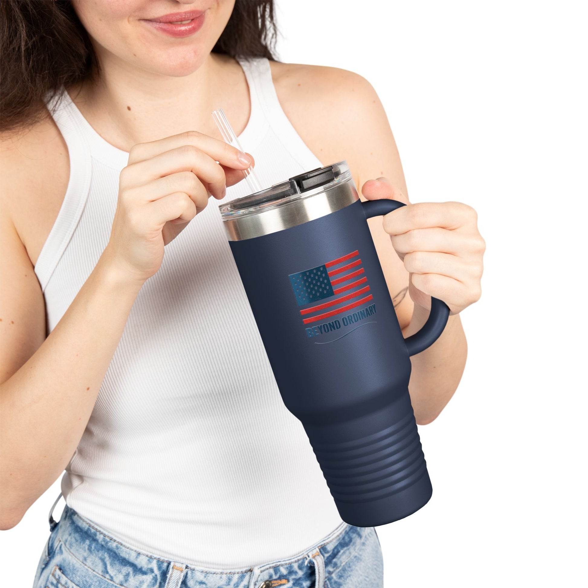 Insulated Travel Mug - 40oz American Flag Design - Beyond Ordinary Coffee Cup for Road Trips, Outdoor Adventures, Gifts - Trendy Life Gadgets