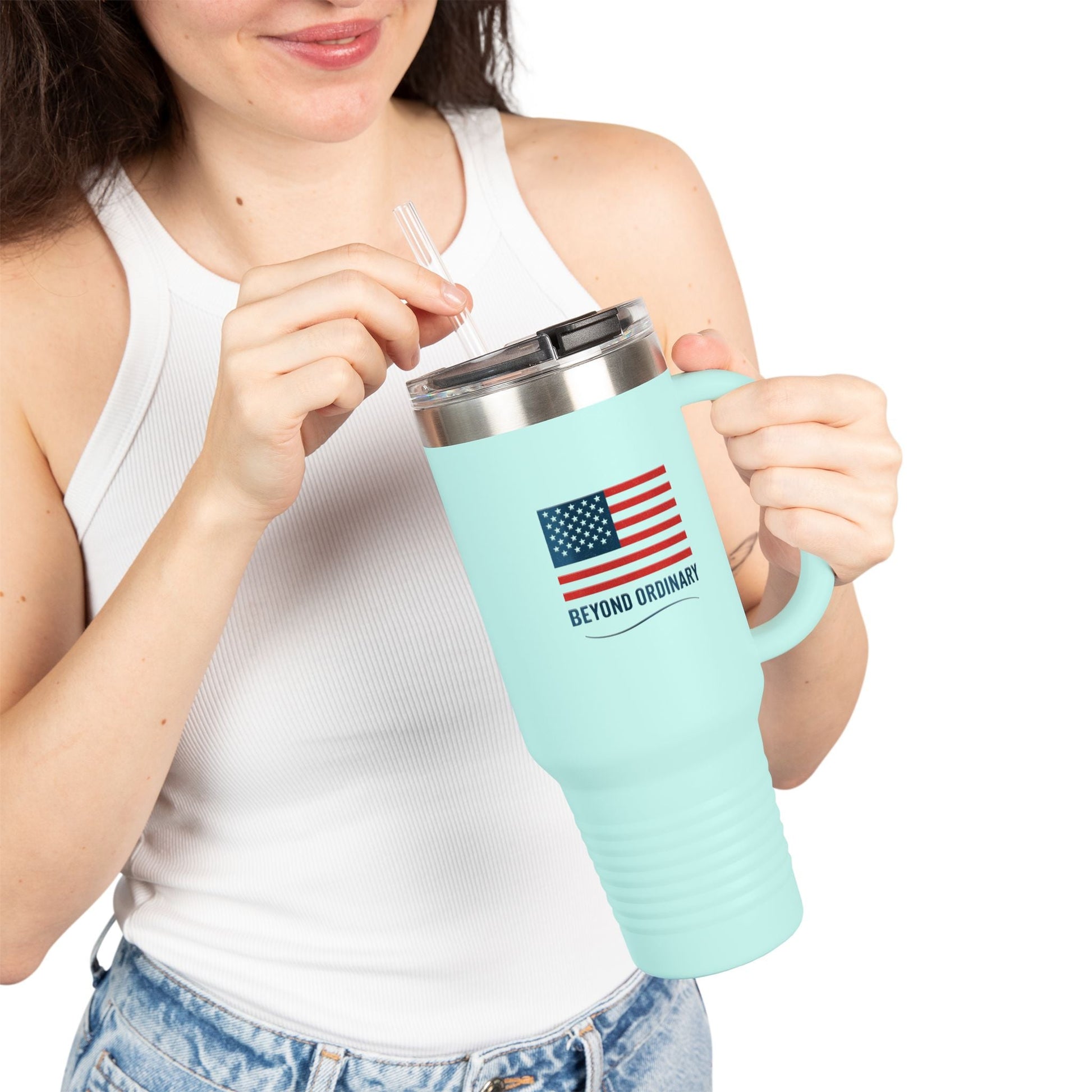 Insulated Travel Mug - 40oz American Flag Design - Beyond Ordinary Coffee Cup for Road Trips, Outdoor Adventures, Gifts - Trendy Life Gadgets