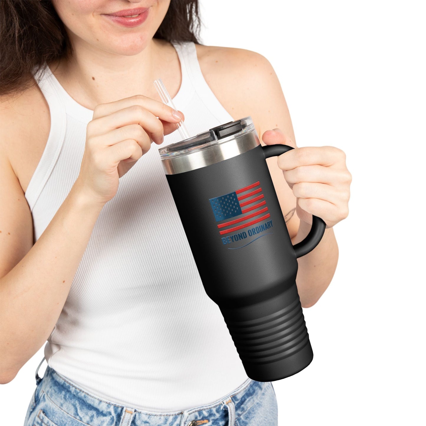 Insulated Travel Mug - 40oz American Flag Design - Beyond Ordinary Coffee Cup for Road Trips, Outdoor Adventures, Gifts - Trendy Life Gadgets