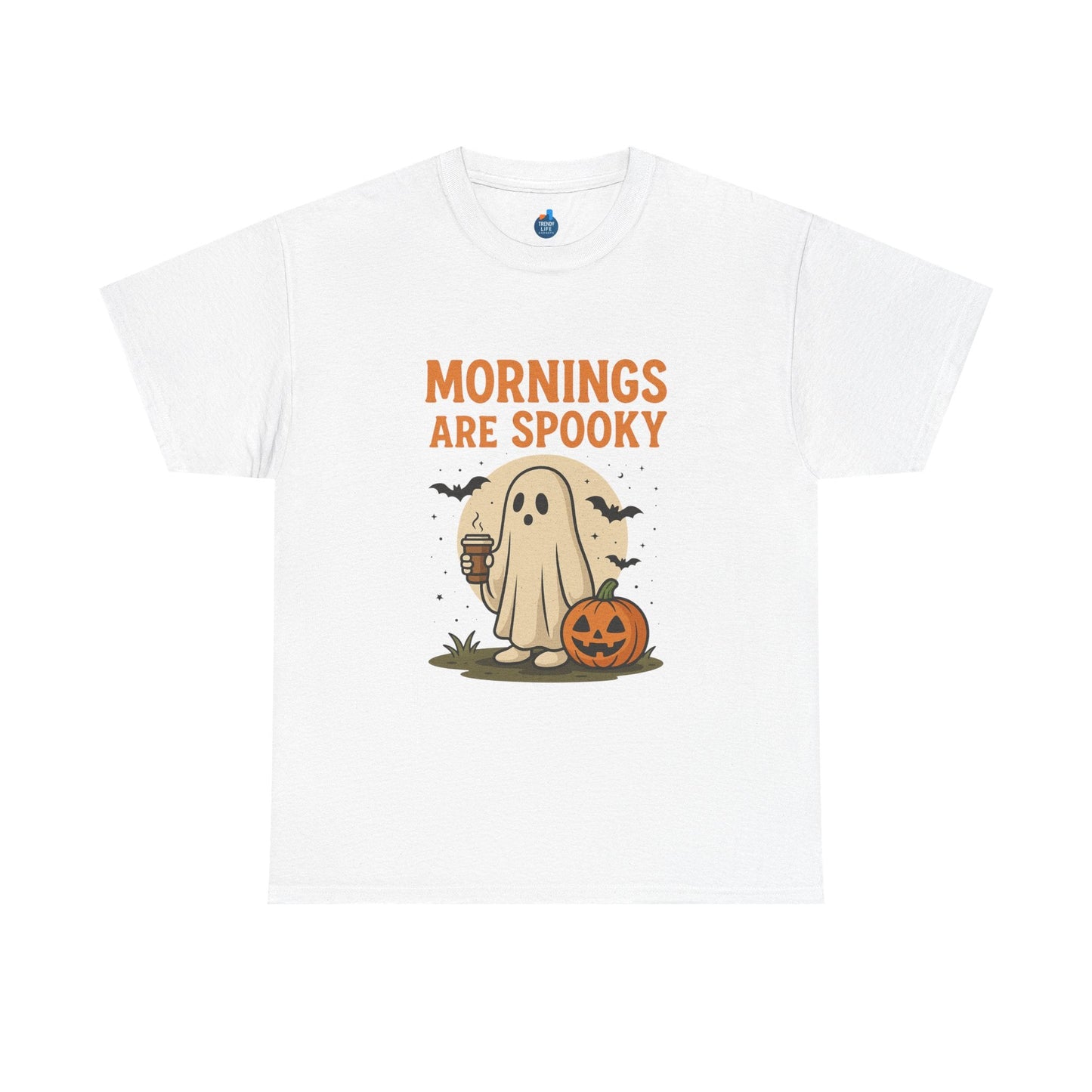 Mornings Are Spooky T-Shirt - Cute Halloween Graphic Tee For Fall, Cozy Ghost Shirt By Trendy Life Gadgets. - Trendy Life Gadgets