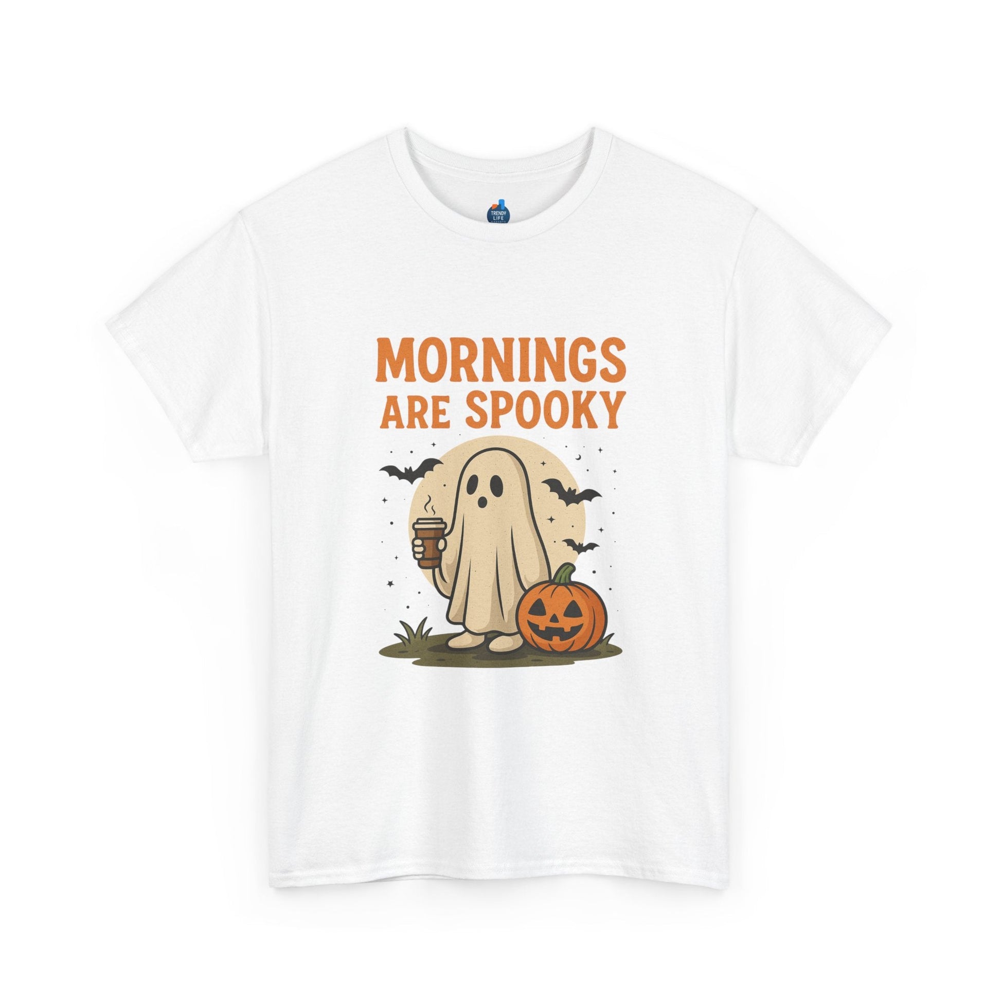 Mornings Are Spooky T-Shirt - Cute Halloween Graphic Tee For Fall, Cozy Ghost Shirt By Trendy Life Gadgets. - Trendy Life Gadgets