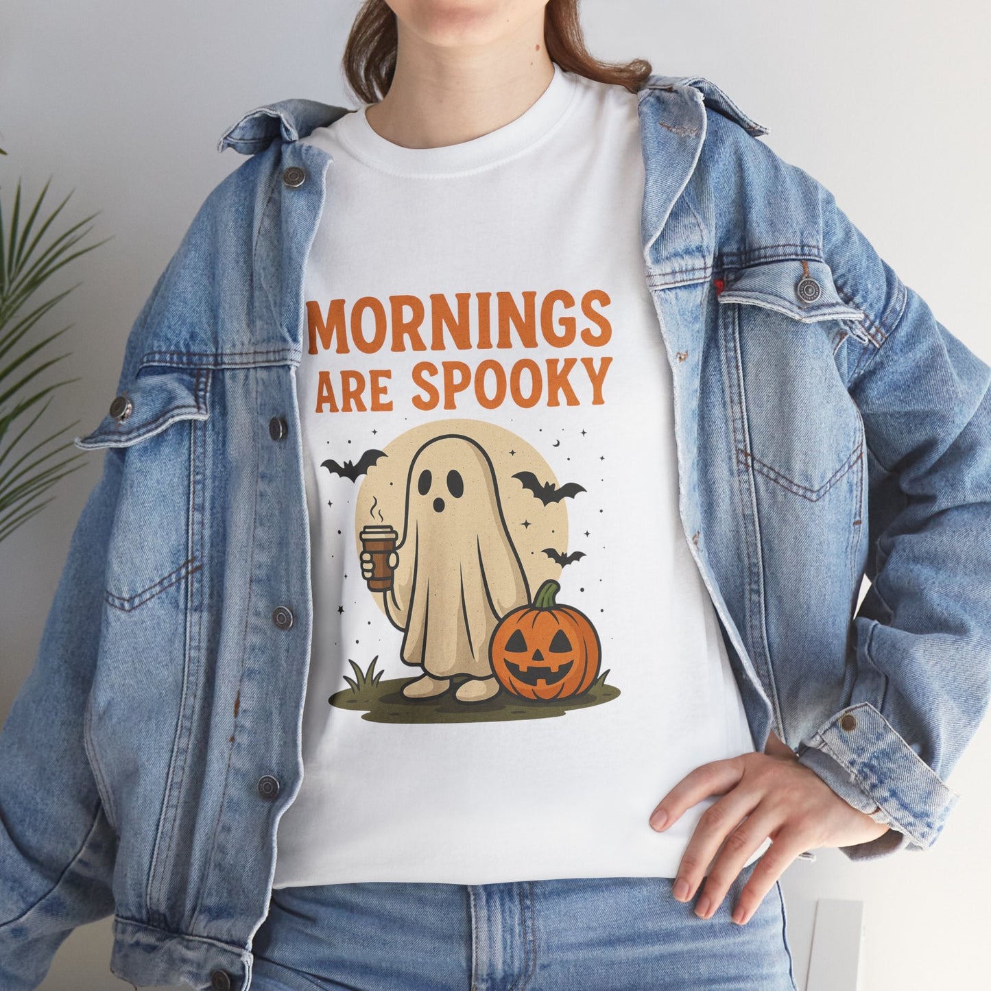 Mornings Are Spooky T-Shirt - Cute Halloween Graphic Tee For Fall, Cozy Ghost Shirt By Trendy Life Gadgets. - Trendy Life Gadgets