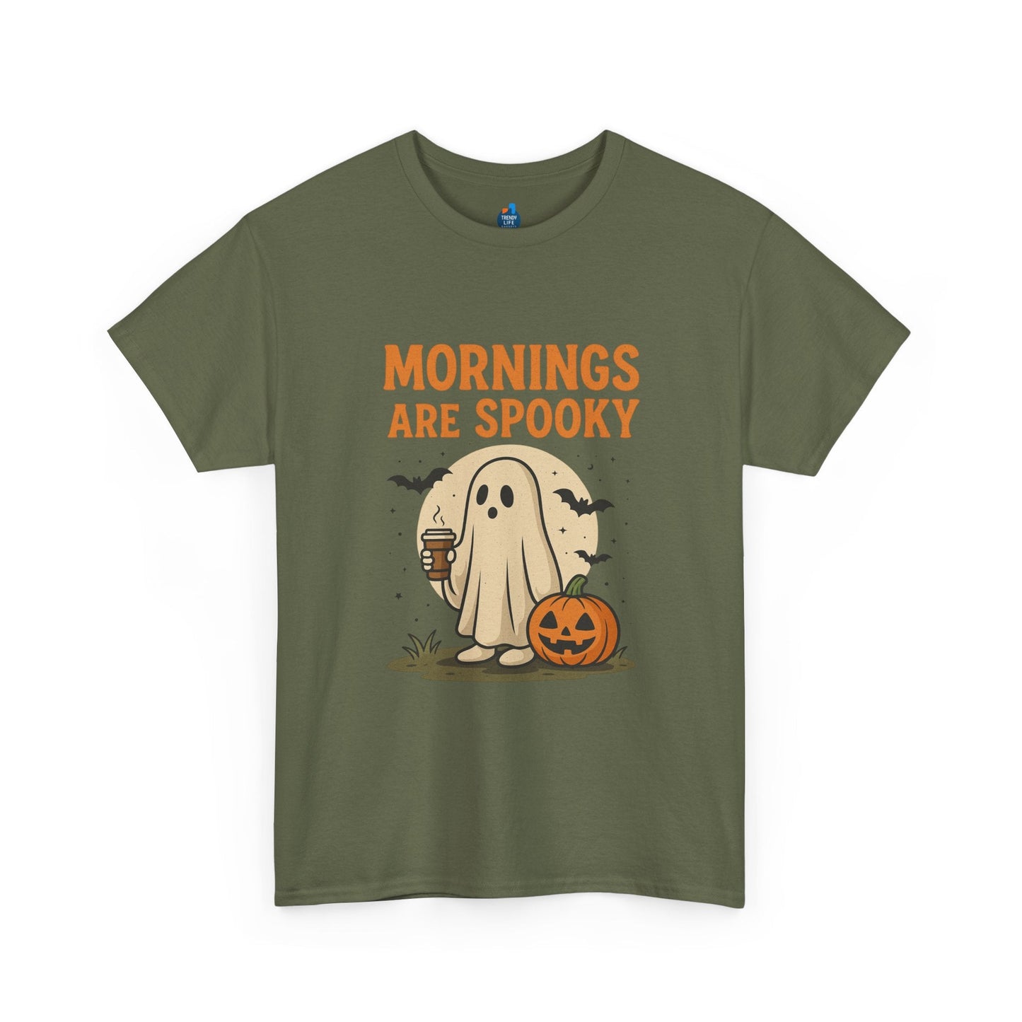 Mornings Are Spooky T-Shirt - Cute Halloween Graphic Tee For Fall, Cozy Ghost Shirt By Trendy Life Gadgets. - Trendy Life Gadgets