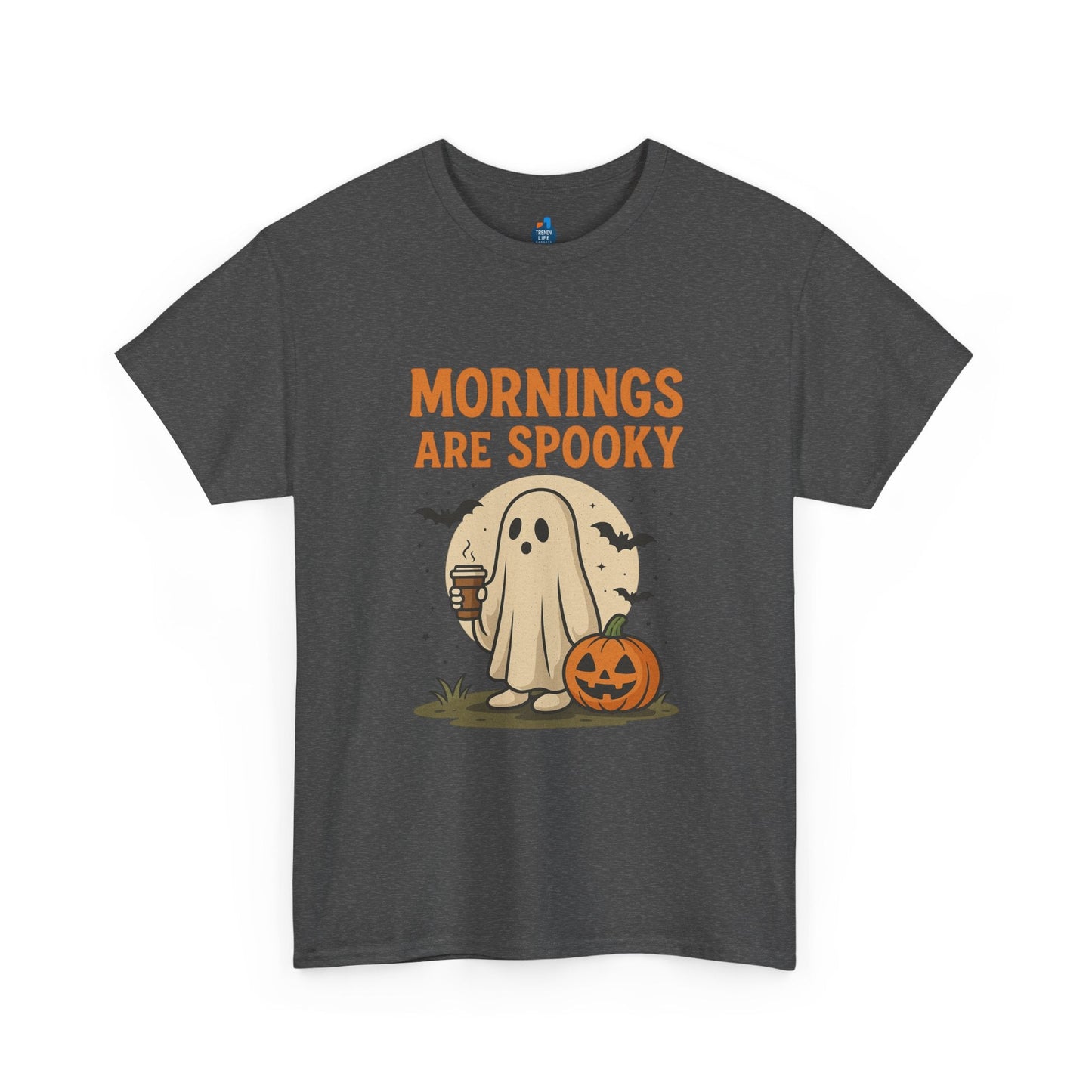 Mornings Are Spooky T-Shirt - Cute Halloween Graphic Tee For Fall, Cozy Ghost Shirt By Trendy Life Gadgets. - Trendy Life Gadgets