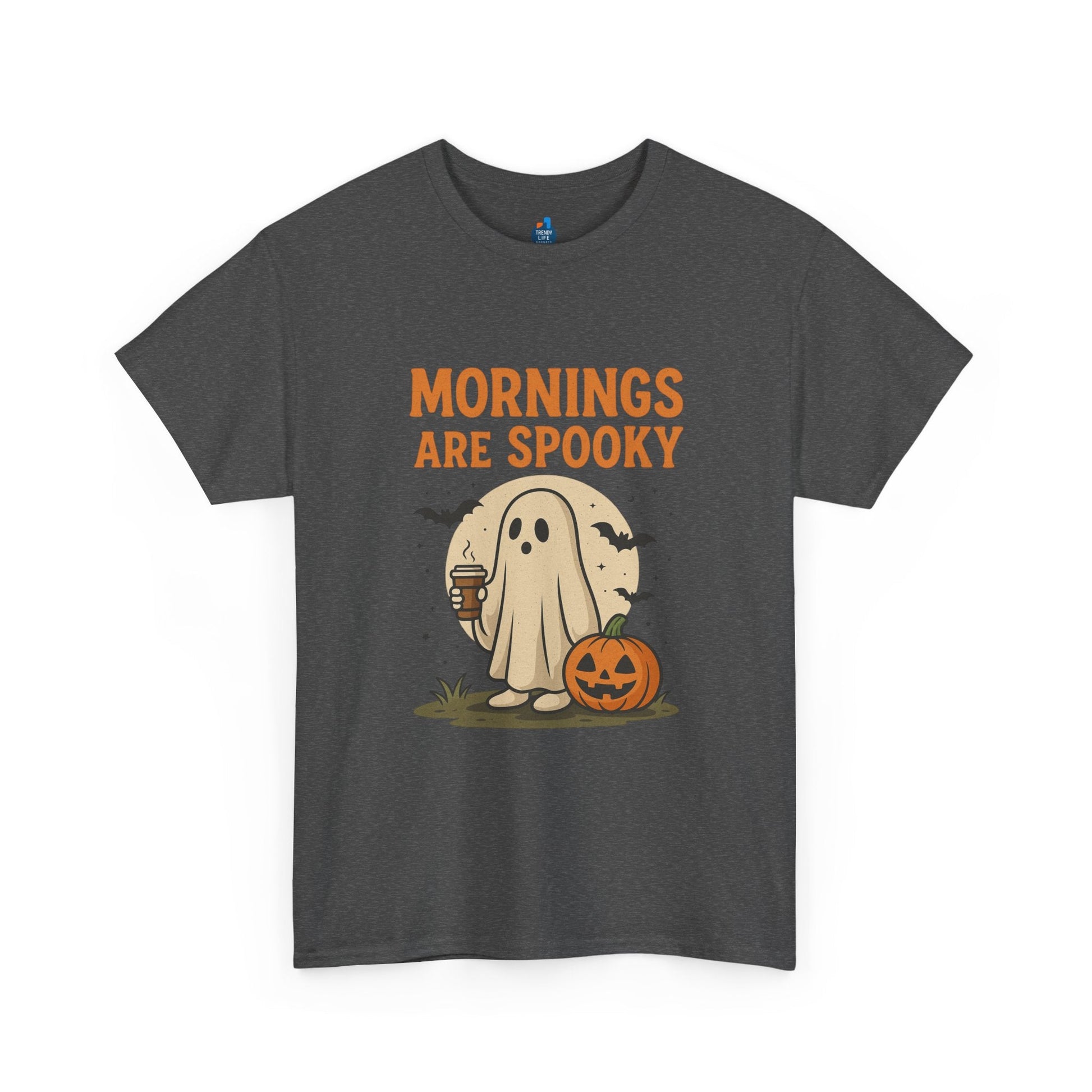 Mornings Are Spooky T-Shirt - Cute Halloween Graphic Tee For Fall, Cozy Ghost Shirt By Trendy Life Gadgets. - Trendy Life Gadgets