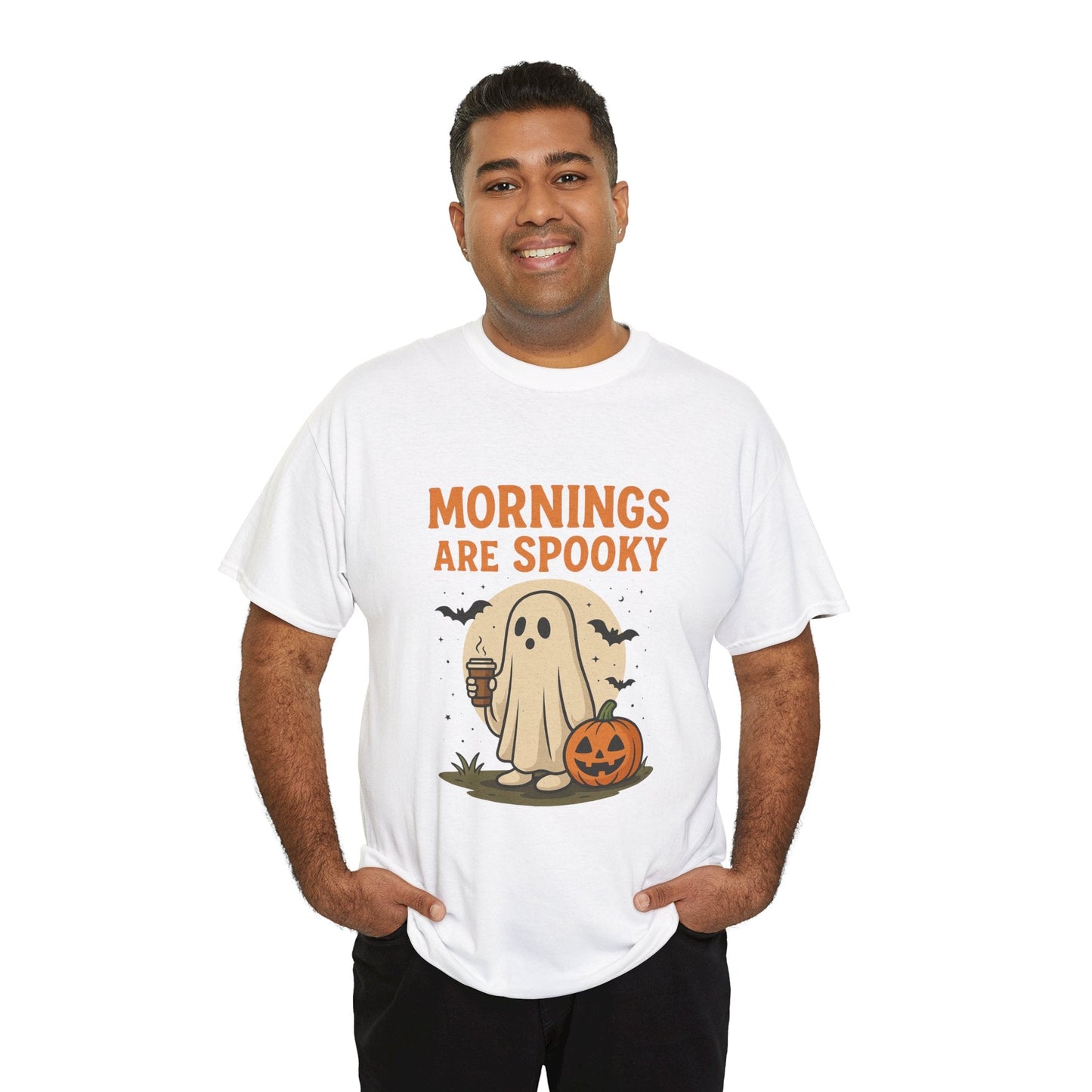 Mornings Are Spooky T-Shirt - Cute Halloween Graphic Tee For Fall, Cozy Ghost Shirt By Trendy Life Gadgets. - Trendy Life Gadgets