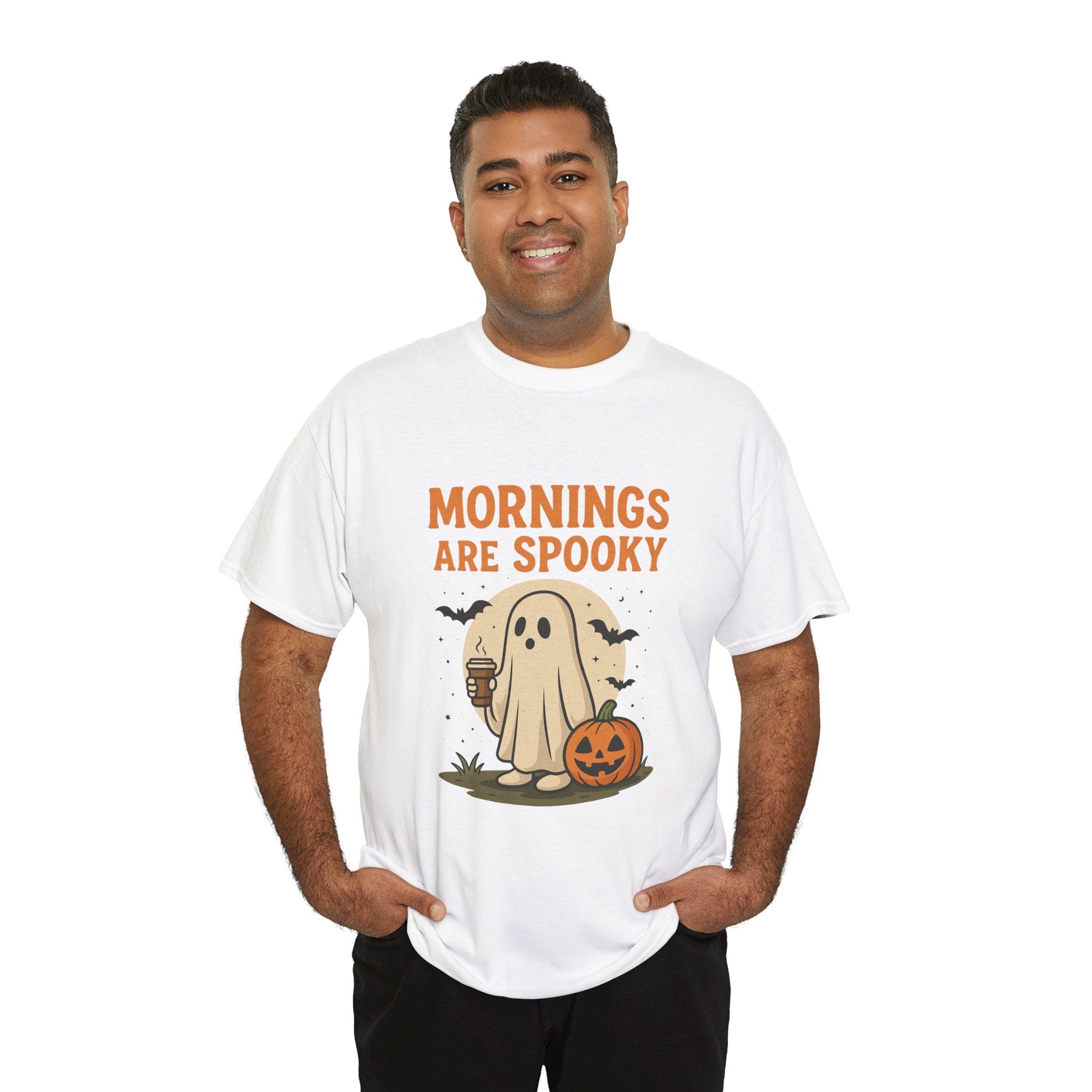 Mornings Are Spooky T-Shirt - Cute Halloween Graphic Tee For Fall, Cozy Ghost Shirt By Trendy Life Gadgets. - Trendy Life Gadgets