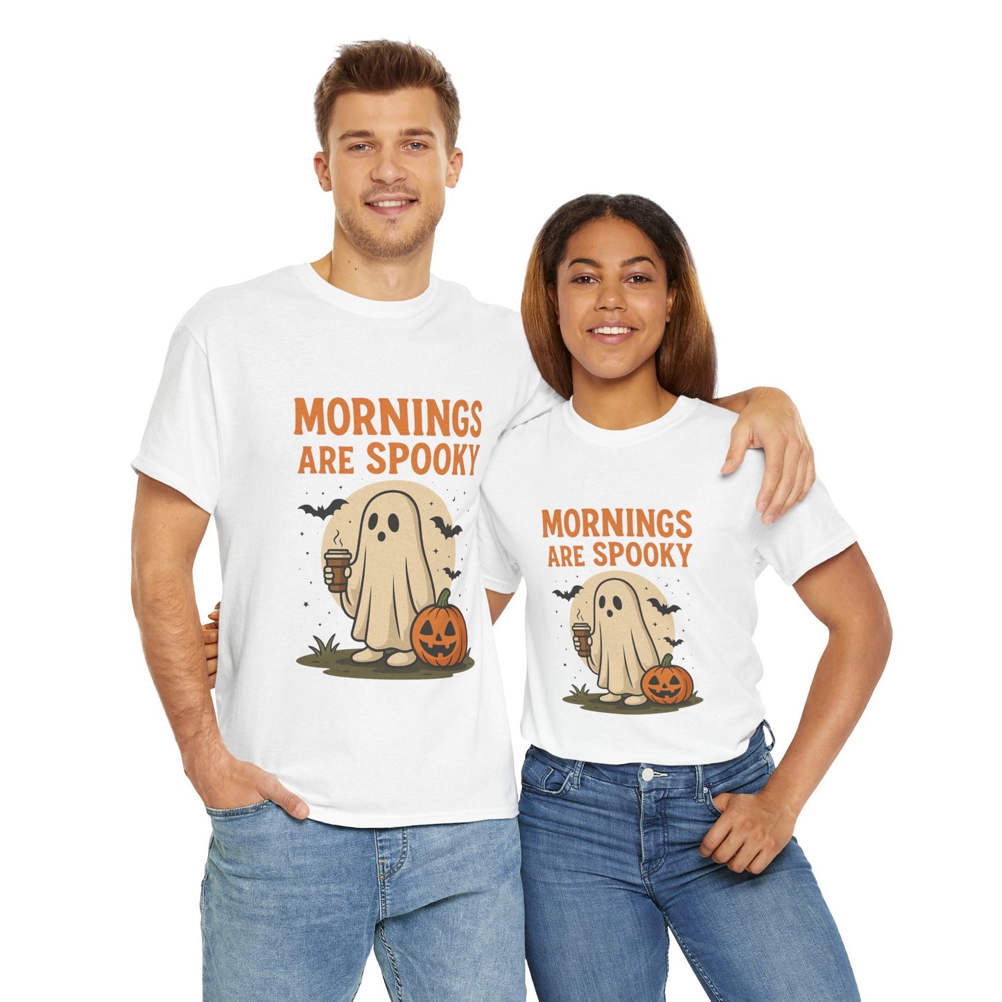 Mornings Are Spooky T-Shirt - Cute Halloween Graphic Tee For Fall, Cozy Ghost Shirt By Trendy Life Gadgets. - Trendy Life Gadgets