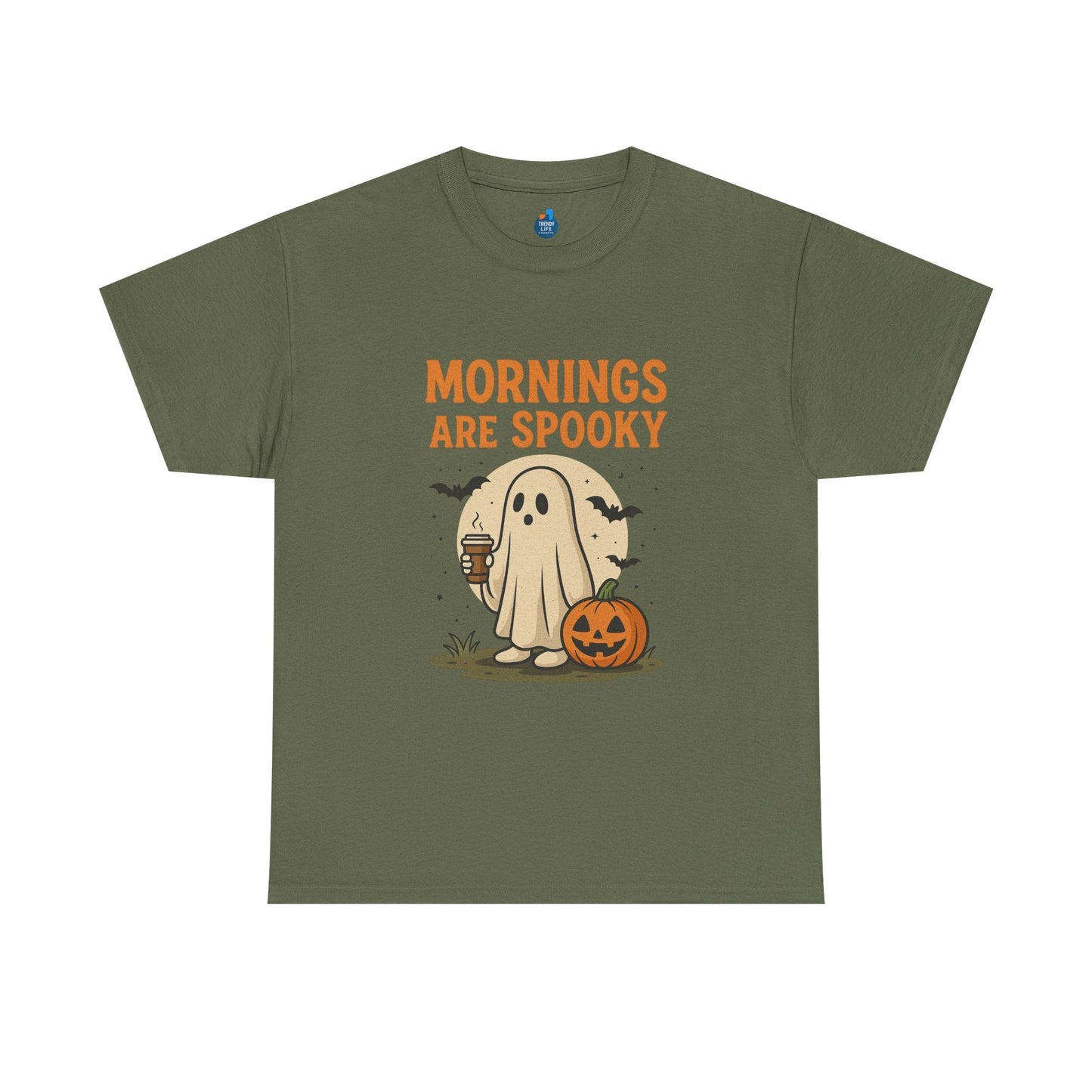Mornings Are Spooky T-Shirt - Cute Halloween Graphic Tee For Fall, Cozy Ghost Shirt By Trendy Life Gadgets. - Trendy Life Gadgets