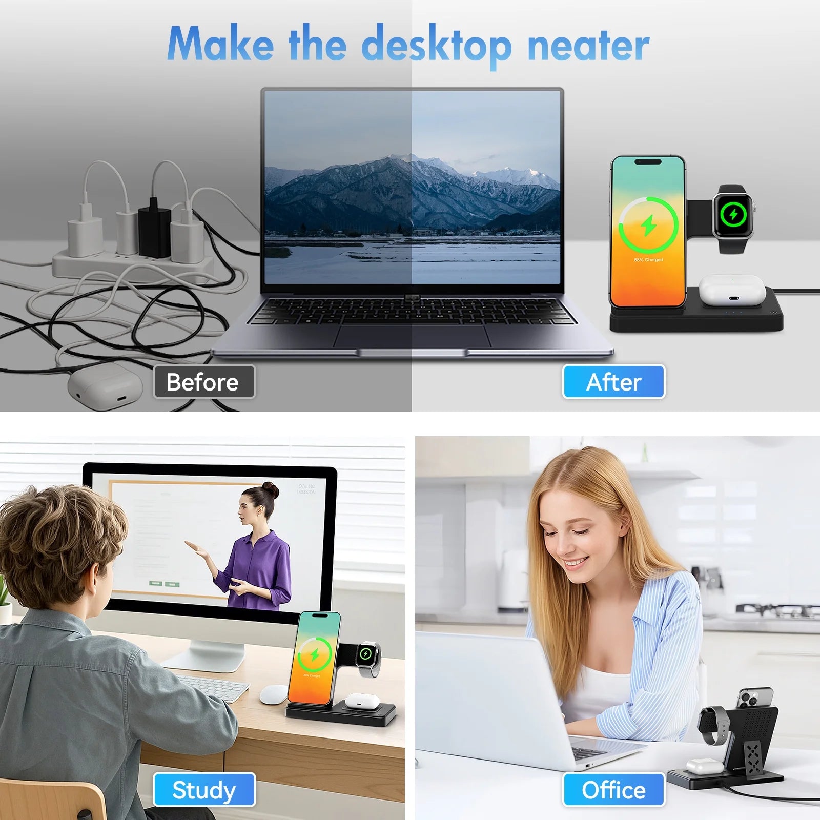 Wirelss Chargering Station, Magnetic Charging Station Compatible with Iphone, Airpods, and Apple Watch - Trendy Life Gadgets