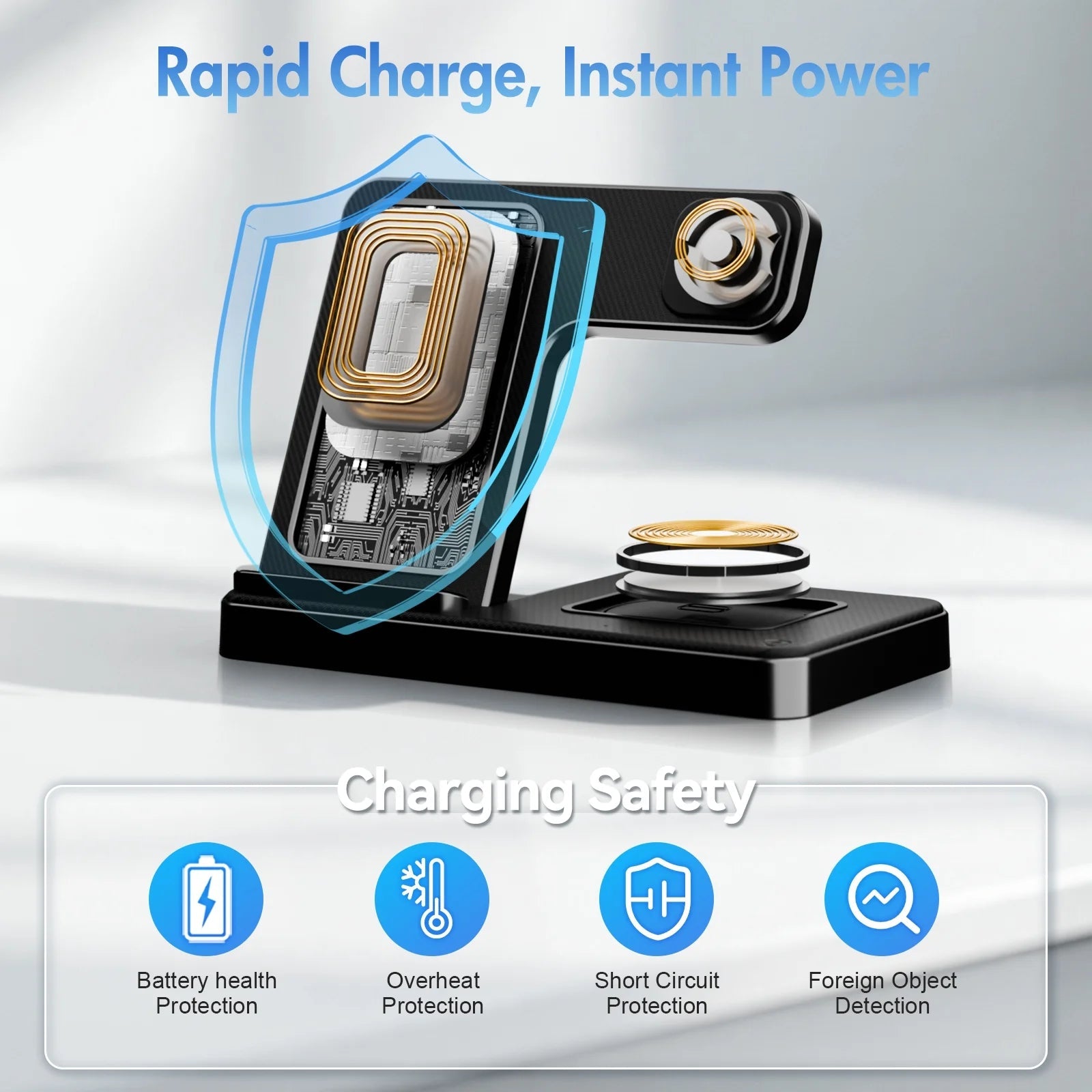 Wirelss Chargering Station, Magnetic Charging Station Compatible with Iphone, Airpods, and Apple Watch - Trendy Life Gadgets