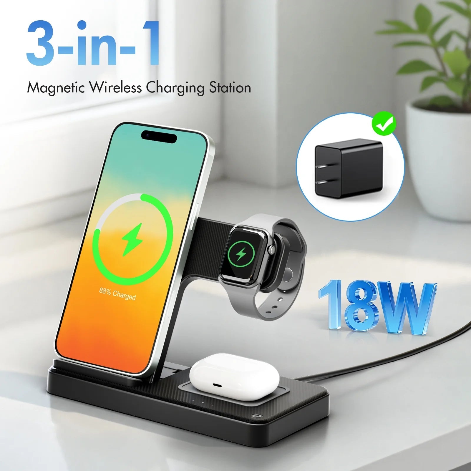 Wirelss Chargering Station, Magnetic Charging Station Compatible with Iphone, Airpods, and Apple Watch - Trendy Life Gadgets
