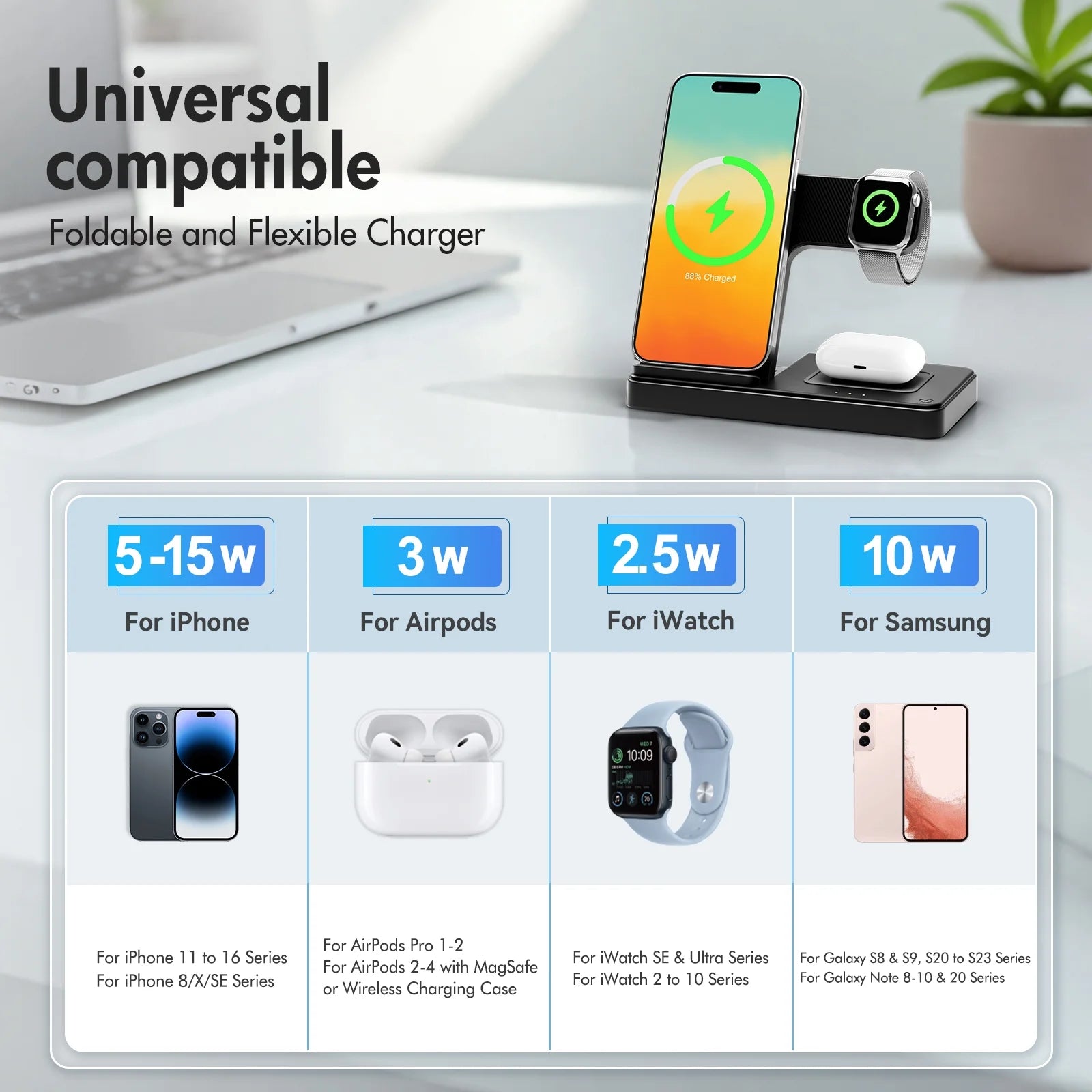 Wirelss Chargering Station, Magnetic Charging Station Compatible with Iphone, Airpods, and Apple Watch - Trendy Life Gadgets