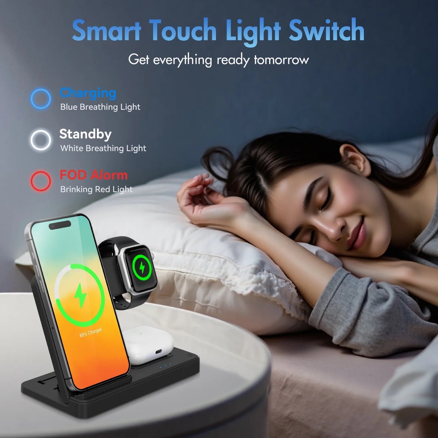 Wirelss Chargering Station, Magnetic Charging Station Compatible with Iphone, Airpods, and Apple Watch - Trendy Life Gadgets