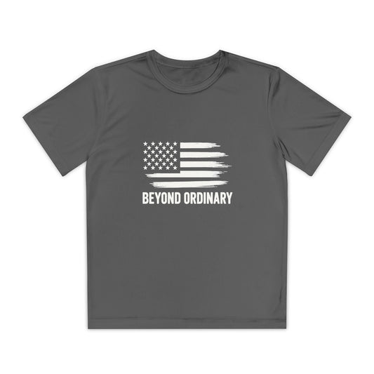Youth Athletic T-Shirt | Perfect for Sports, Training, and Competitions | Lightweight, Breathable, Performance Wear, Beyond Ordinary American Flag By Trendy Life Gadgets - Trendy Life Gadgets