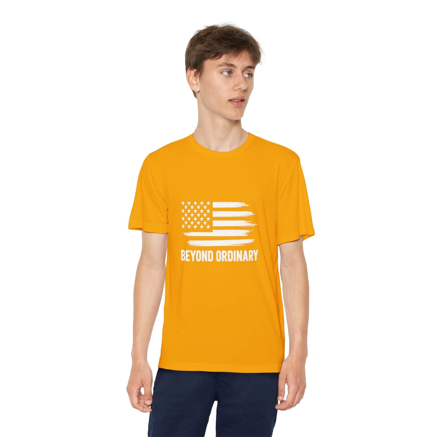 Youth Athletic T-Shirt | Perfect for Sports, Training, and Competitions | Lightweight, Breathable, Performance Wear, Beyond Ordinary American Flag By Trendy Life Gadgets - Trendy Life Gadgets