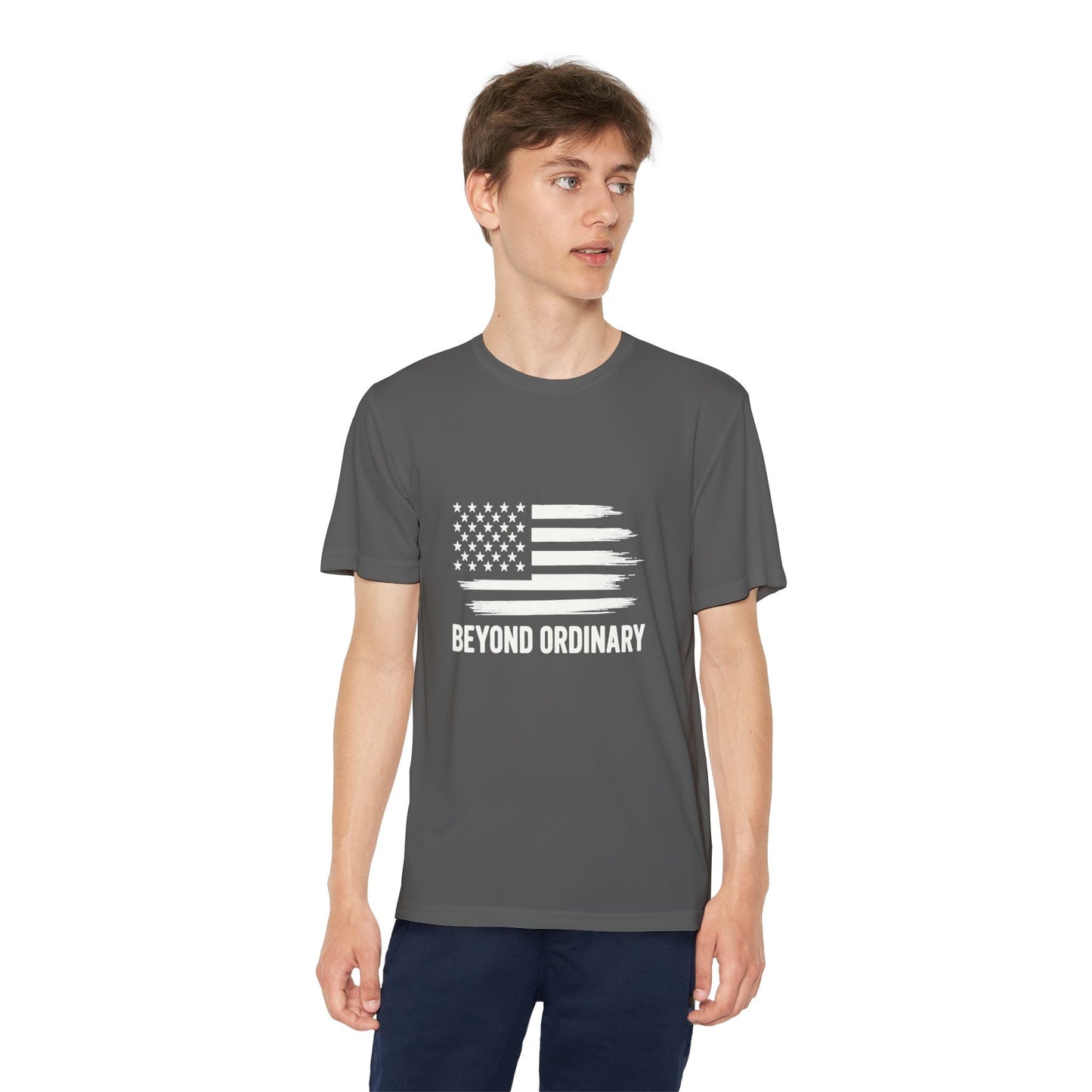 Youth Athletic T-Shirt | Perfect for Sports, Training, and Competitions | Lightweight, Breathable, Performance Wear, Beyond Ordinary American Flag By Trendy Life Gadgets - Trendy Life Gadgets