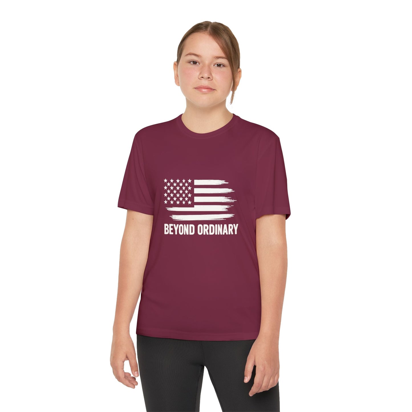 Youth Athletic T-Shirt | Perfect for Sports, Training, and Competitions | Lightweight, Breathable, Performance Wear, Beyond Ordinary American Flag By Trendy Life Gadgets - Trendy Life Gadgets