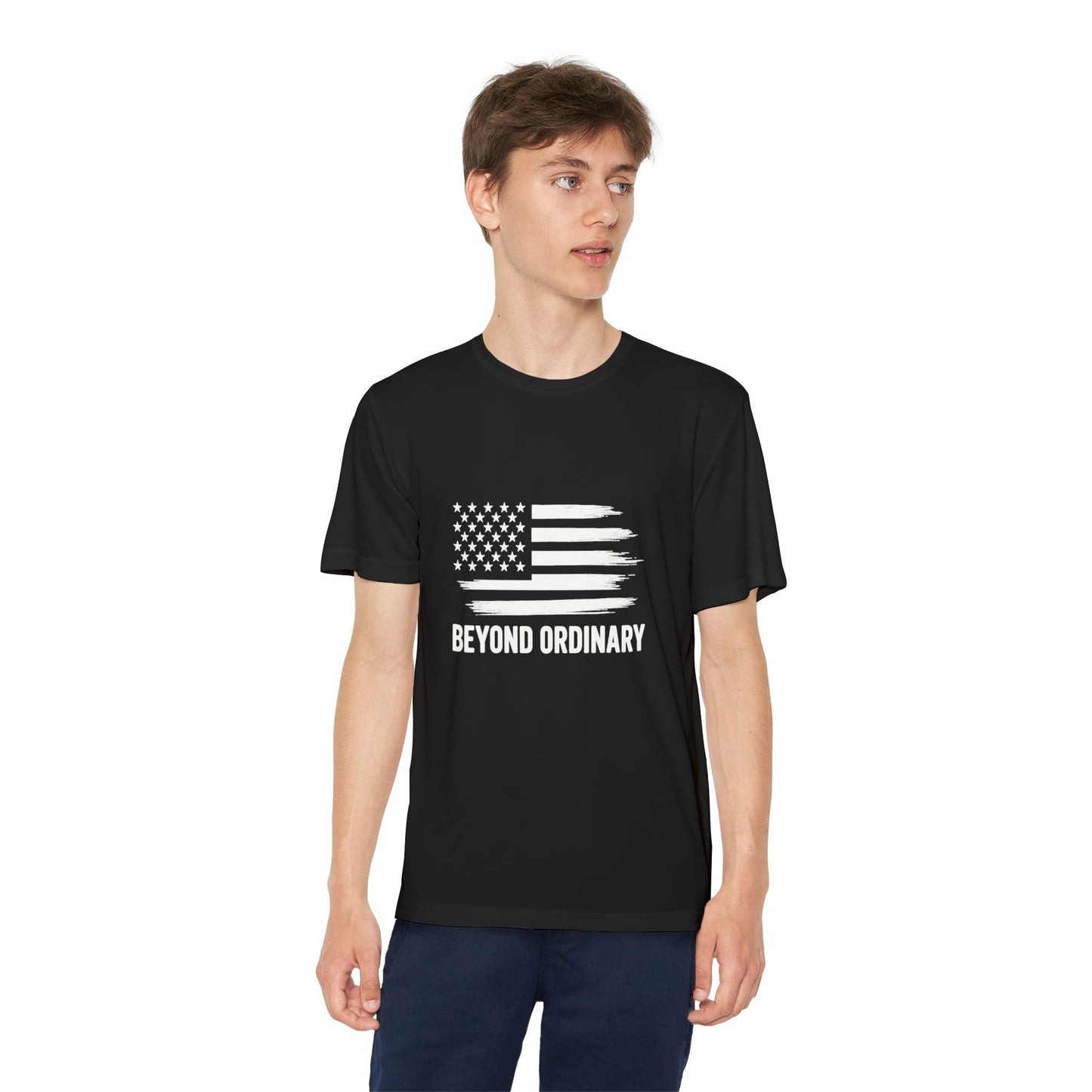 Youth Athletic T-Shirt | Perfect for Sports, Training, and Competitions | Lightweight, Breathable, Performance Wear, Beyond Ordinary American Flag By Trendy Life Gadgets - Trendy Life Gadgets