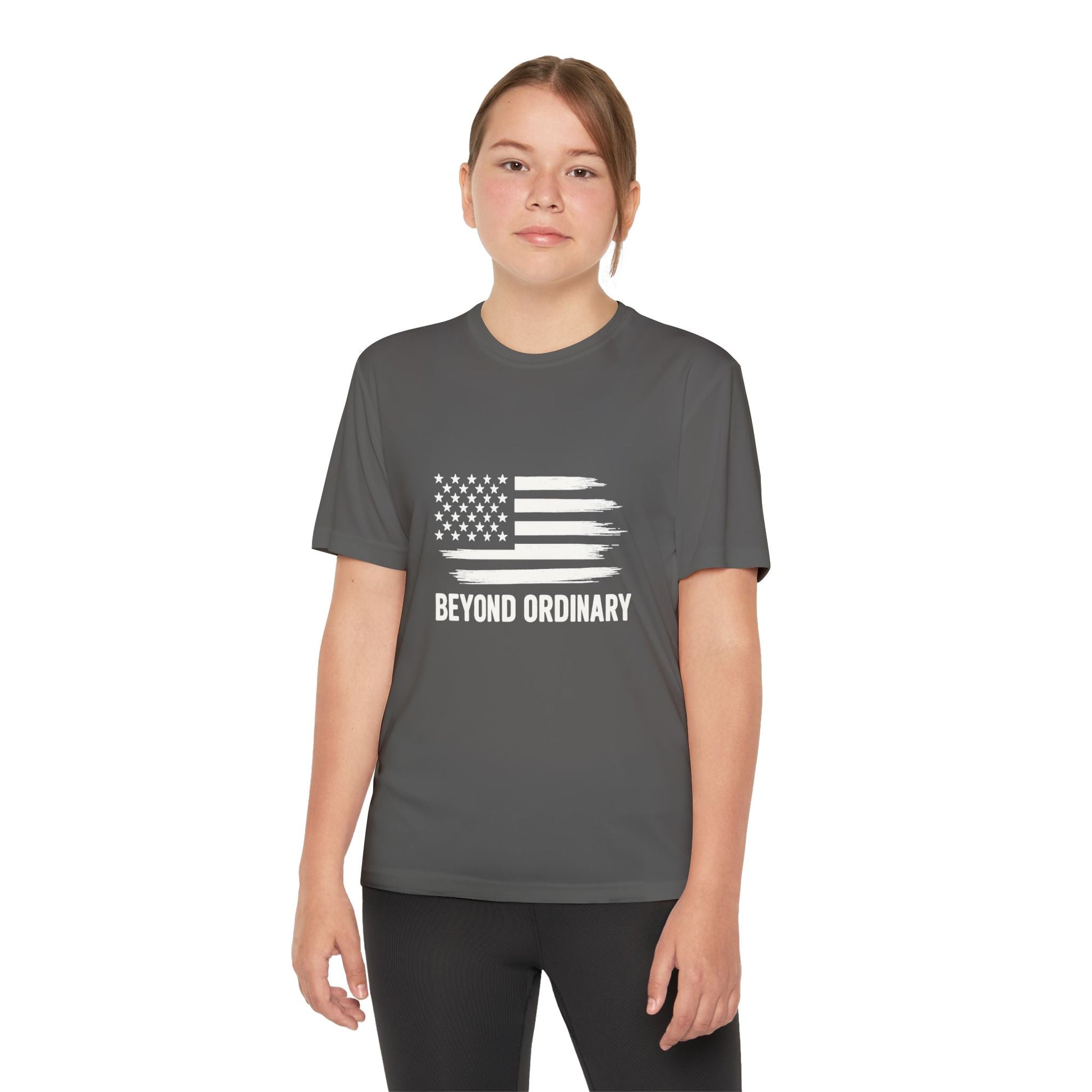 Youth Athletic T-Shirt | Perfect for Sports, Training, and Competitions | Lightweight, Breathable, Performance Wear, Beyond Ordinary American Flag By Trendy Life Gadgets - Trendy Life Gadgets