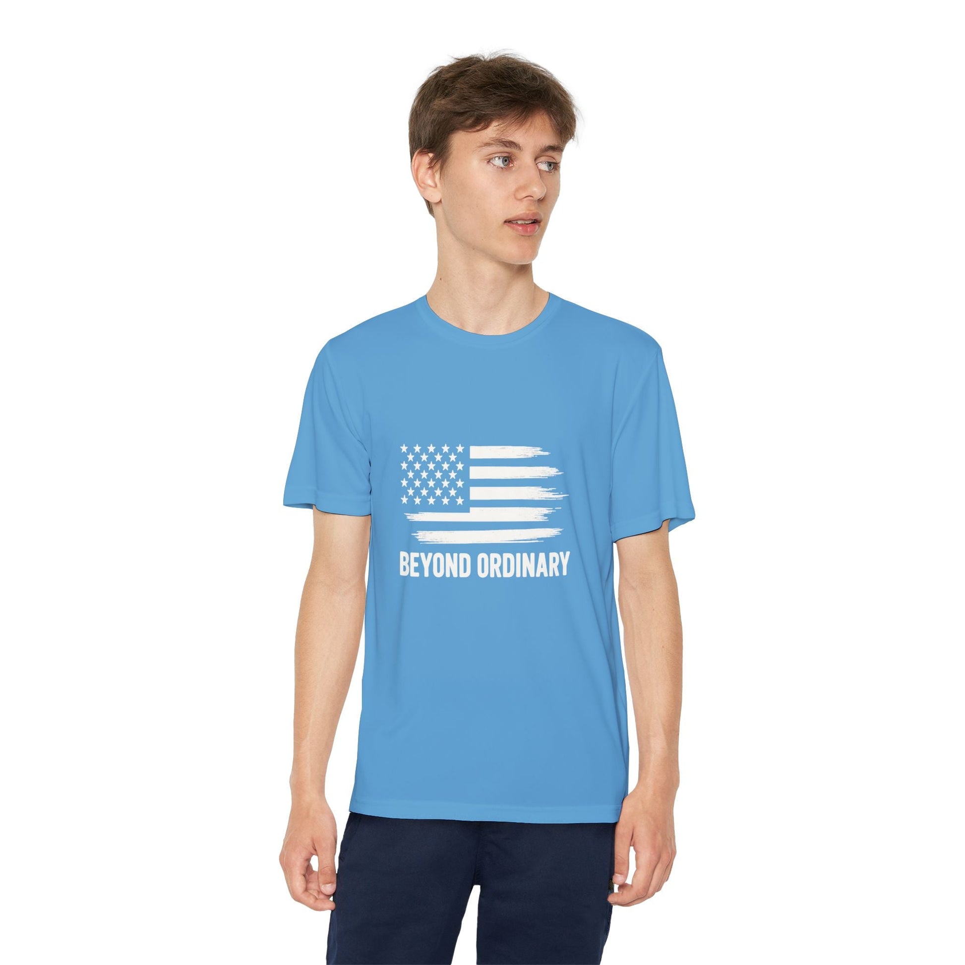 Youth Athletic T-Shirt | Perfect for Sports, Training, and Competitions | Lightweight, Breathable, Performance Wear, Beyond Ordinary American Flag By Trendy Life Gadgets - Trendy Life Gadgets