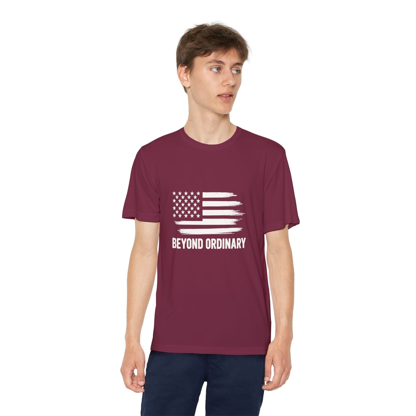 Youth Athletic T-Shirt | Perfect for Sports, Training, and Competitions | Lightweight, Breathable, Performance Wear, Beyond Ordinary American Flag By Trendy Life Gadgets - Trendy Life Gadgets